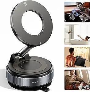Vacuum Suction Magnetic Bracket | 360° Rotatable & Foldable Magnetic Phone Holder for Car, Gym, Desk & Travel